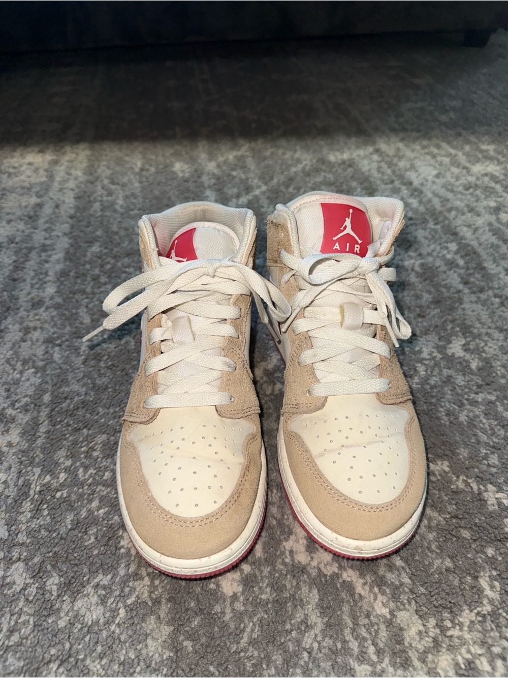Jordan Boys Mid-Top Sneakers - Cream & Pink Accent